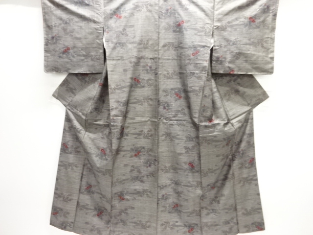 JAPANESE KIMONO / DORO OSHIMA TSUMUGI / WOVEN FLORAL PLANTS / 9MARUKI